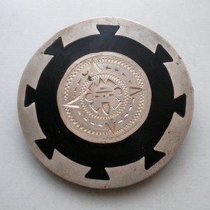 Vintage Mexican Mexico Designer Sterling Silver 925 Black Enamel Pin Brooch